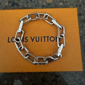 Louis Vuitton Silver Rectangular Link Bracelet with Monogram Accents